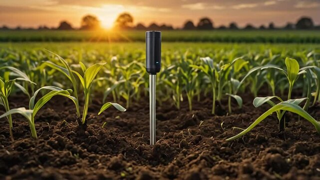 digital soil sensor in a field with plants


