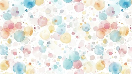 A soft, abstract watercolor pattern featuring colorful circles on a light background.