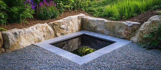 Modern square sewage pit offering efficient waste management with a space-saving design ideal for residential landscaping solutions.
