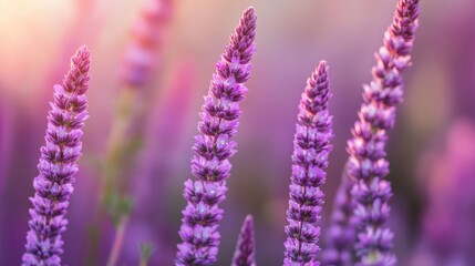 Obraz premium Purple floral stems with soft bokeh background showcasing the beauty of Erica arborea in nature's vibrant sunlight.