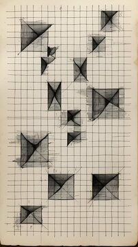 Abstract geometric sketches on grid paper; design concept