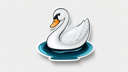 Fototapeta premium Adorable cartoon swan gracefully floating on teal water. Perfect for kids' projects!