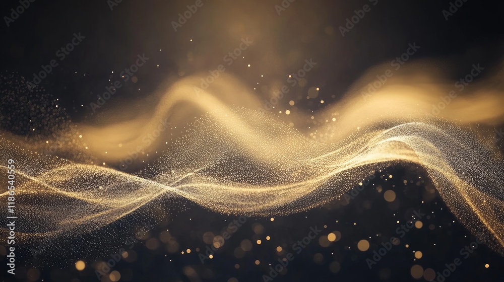 Poster soft abstract waves with golden bokeh light patterns creating a dreamy background for artistic and e