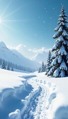 Fototapeta premium Delicate snowflakes dance in the air amidst a vast expanse of untouched snow, snowy landscape, peaceful