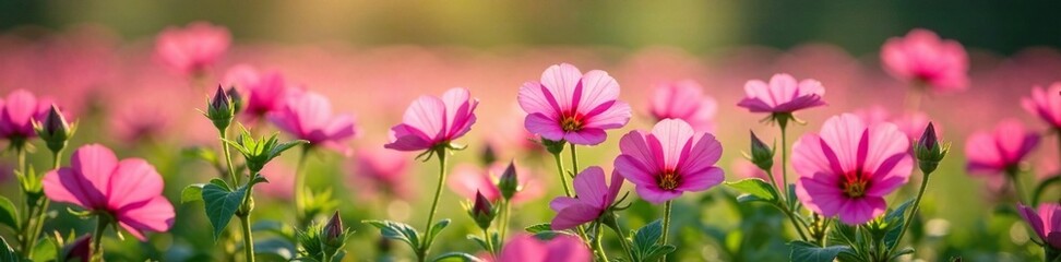 Fototapeta premium Field of pink wild petunia flowers swaying gently, blossom, bloom, wildflower
