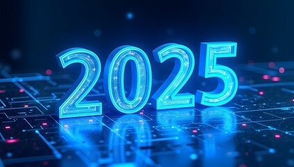 Dynamic 3D '2025' designs with themes of futurism, nature, and cosmic beauty, featuring glowing elements, vibrant colors, and symbolic modern aesthetics. AI-generated.