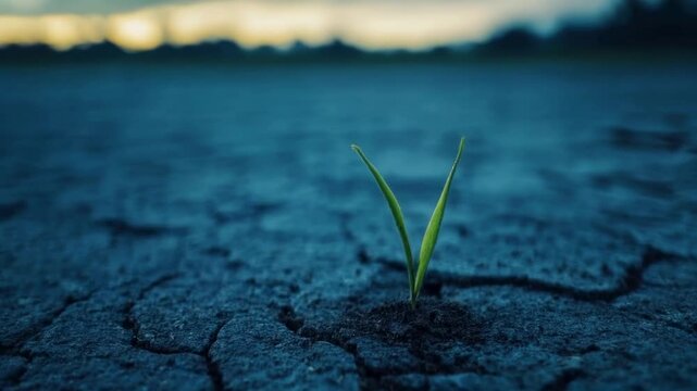 Resilient Seedling Emerging from Cracked Earth at Sunset Nature s Perseverance
