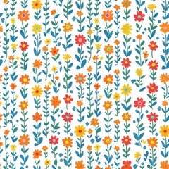 Vibrant Seamless Pattern of Small Flowers in Blue and Colorful Design