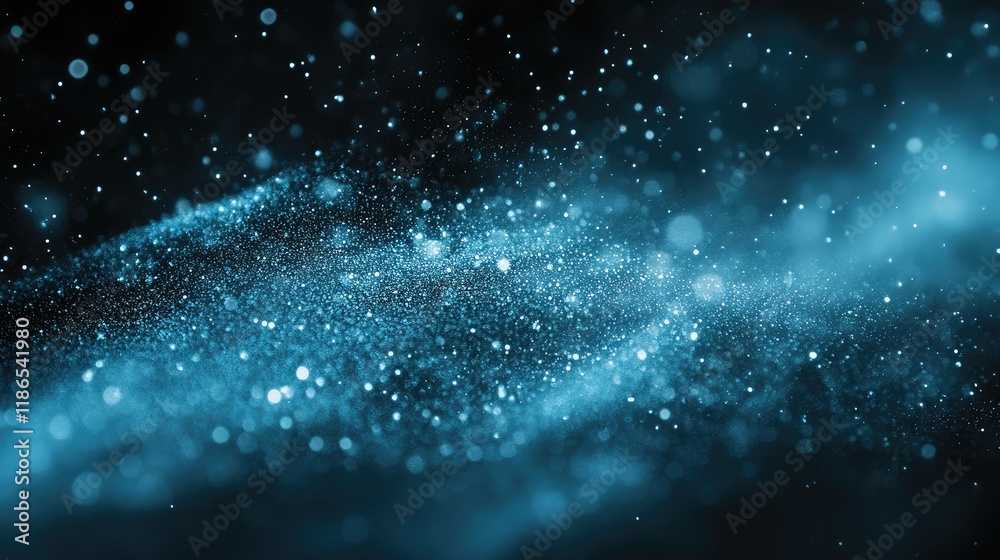 Poster soft blue bokeh lights with sparkling particles creating a dreamy abstract background for design or 