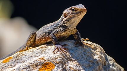 Stellagama lizard basking on sunlit rocks showcasing vibrant colors and textures in a natural setting.
