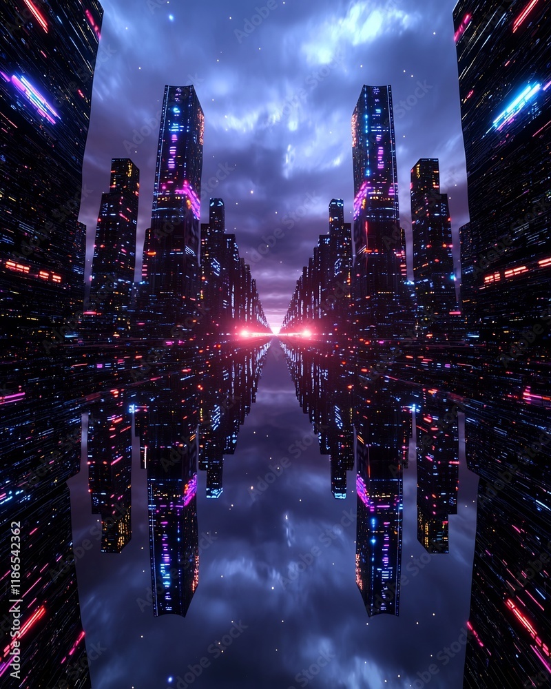 Poster transcendent ambience luminous urban symphony of kinetic data visualizations prismatic architectural