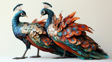 Fototapeta premium Peacock pair under vibrant feathers