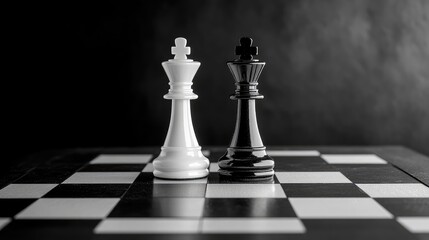 Strategic Partnership Decisions Represented by Chess Kings on Chessboard in Black and White
