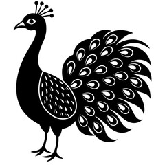 Intricate Peacock Tail Vector - High-Quality Black and White Illustration