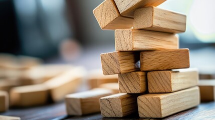 Visual representation of online safety and content moderation using wooden blocks symbolizing stability and structure in digital environments