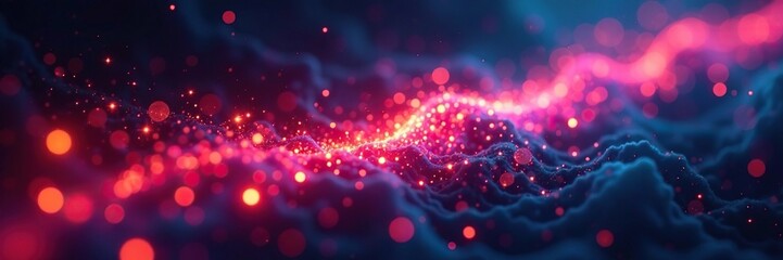 Flowing photons with a glowing particle trail, glowing, flow