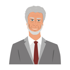 Portrait of a senior man in a costume. Avatar of an elderly business man, vector isolated illustration.