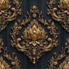 Intricate 3D Rendered Seamless Pattern in Thai Style with Gold Motifs