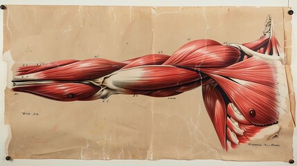 Labeled diagram of the human shoulder muscles, focusing on the deltoid, rotator cuff muscles, and their attachment points