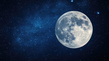 Fototapeta premium Radiant Full Moon Illuminating a Starry Sky with Deep Blue Tones and Celestial Sparkles