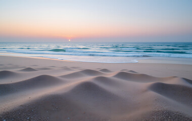 Obraz premium Sandy beach sea blue, pink and grey background
