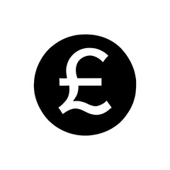 Black round shape with british pound sign icon silhouette vector illustration design on white background.