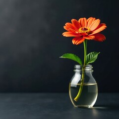 Fototapeta premium Single bloom in a glass jar on dark background, plants, flowers, bloom
