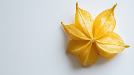 Star gooseberry fruit with vibrant yellow color isolated on a clean white background showcasing its distinct star-shaped appearance.