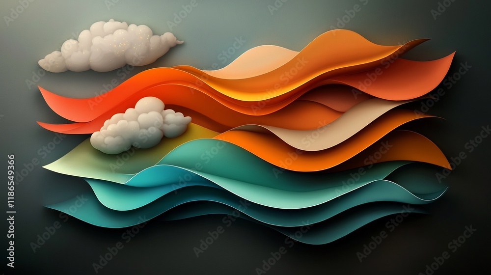Poster mesmerizing cosmic dreamscape with vibrant iridescent waves and abstract shapes in a captivating dig