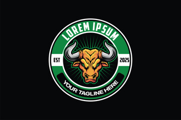 Aggressive Bull cartoon character vector badge image template