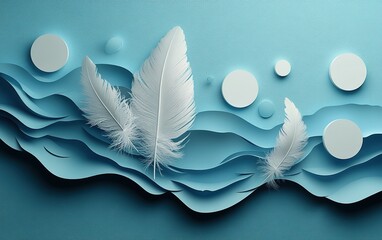 Naklejka premium Elegant Blue Background with White Feathers and Circles