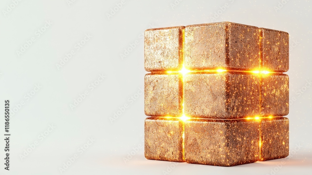 Poster shining abstract cube with glowing edges and metallic texture creating a futuristic and artistic app