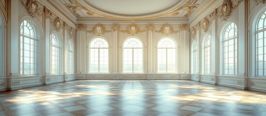 Fototapeta premium Grand Palace Ballroom: Sunlight Streaming Through Arch Windows
