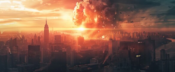 Fototapeta premium explosion nuclear bomb in middle big city destruction apocalypse