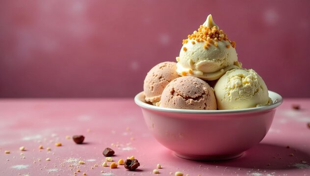 Bowl of Viennetta Italian Ice Cream with toppings, bowls, frozen yogurt bowls
