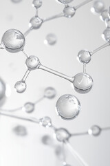 Hyaluronic acid skincare serum beauty concept molecules close up macro detail against white bright background. Cosmetic nourishing product.