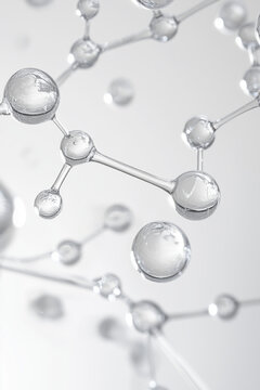 Hyaluronic acid skincare serum beauty concept molecules close up macro detail against white bright background. Cosmetic nourishing product.
