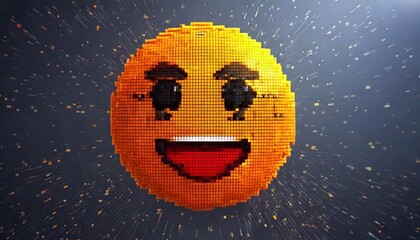 Colorful pixel art representation of a happy emoji with vibrant features