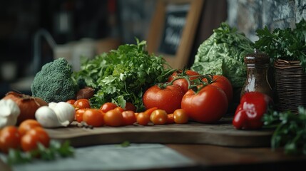 Fresh and colorful assortment of vegetables for healthy cooking and vibrant meal preparation in a rustic kitchen setting.