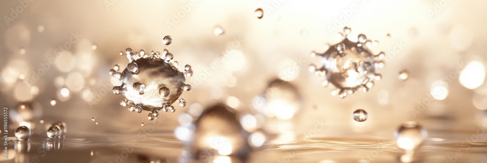 Aufkleber Viruses suspended in droplets of water illustrating microscopic interactions in a tranquil environment. Generative AI