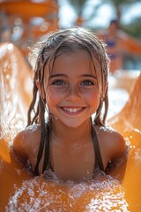 Obraz premium A happy child enjoying a fun day at the beach, great for summer or vacation-themed projects