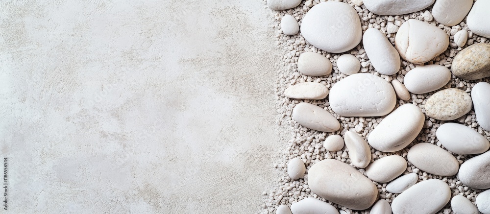 Poster white pebbles and gravel top view with blank space for text creating a natural and serene background