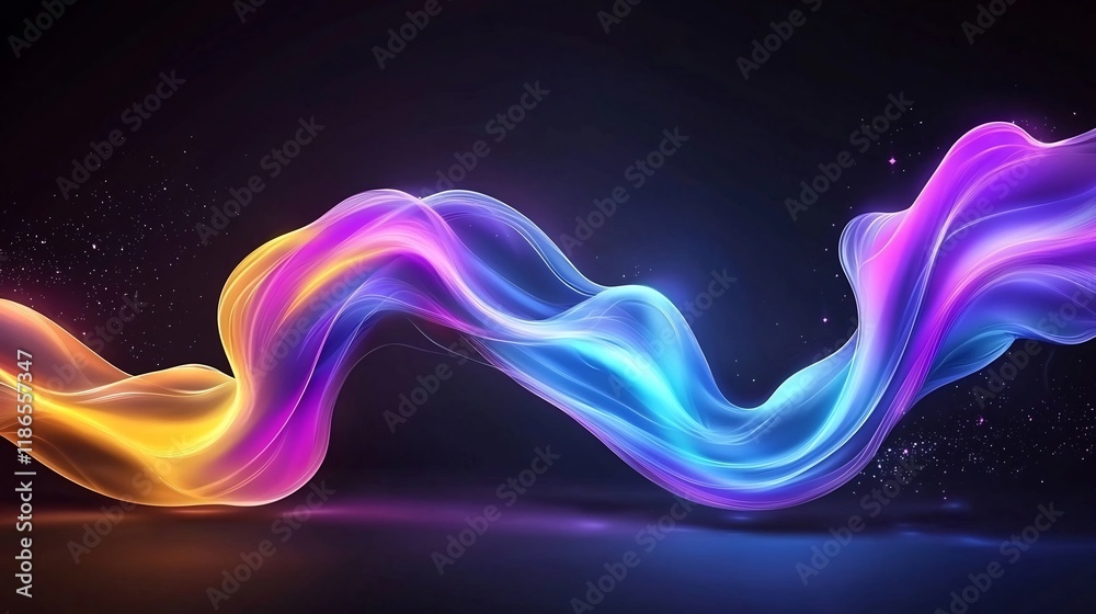 Poster captivating chromatic wave of shimmering quantum energy flows vibrant digital artwork featuring dyna