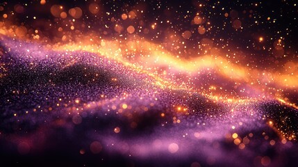 Fototapeta premium Abstract cosmic landscape with glowing particles.