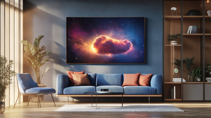 Cosmic Nebula Canvas in Modern Living Room 