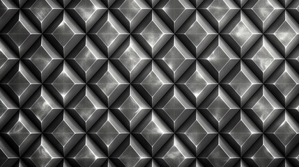 四角の立体的な幾何学模様の黒と銀のメタリック背景　テクスチャ
