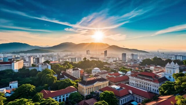 stunning panorama of Bandung, West Java, Indonesia, sunny day

