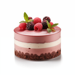 Layered Raspberry Mousse Cake with Blackberries and Mint