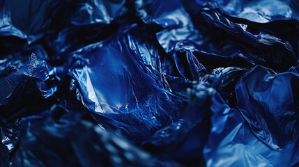 Close Up of Dark Blue Plastic Waste Representing Ocean Pollution and Environmental Challenges for a Sustainable Future
