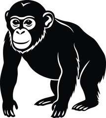 Chimpanzee silhouette vector illustration, chimpanzee line art vector